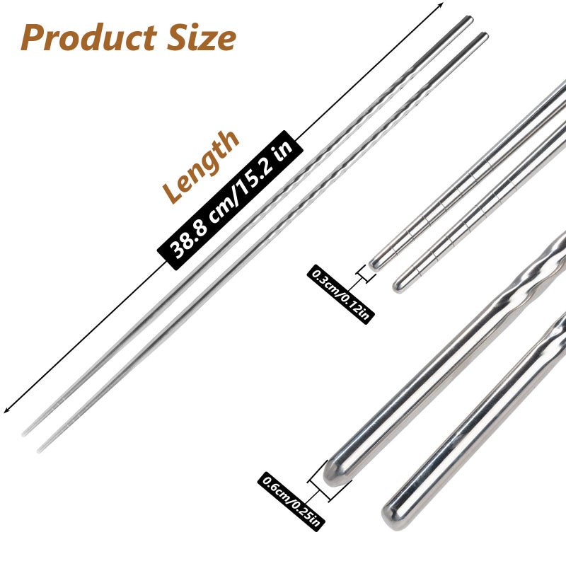 EORTA 3 Pairs Cooking Chopsticks 15.2 Inch Extra Long Stainless Steel Chop Sticks with Non-slip Threaded for Hot Pot, Cooking, Frying, Noodle, Dishwasher Safe, Silvery - Image 2